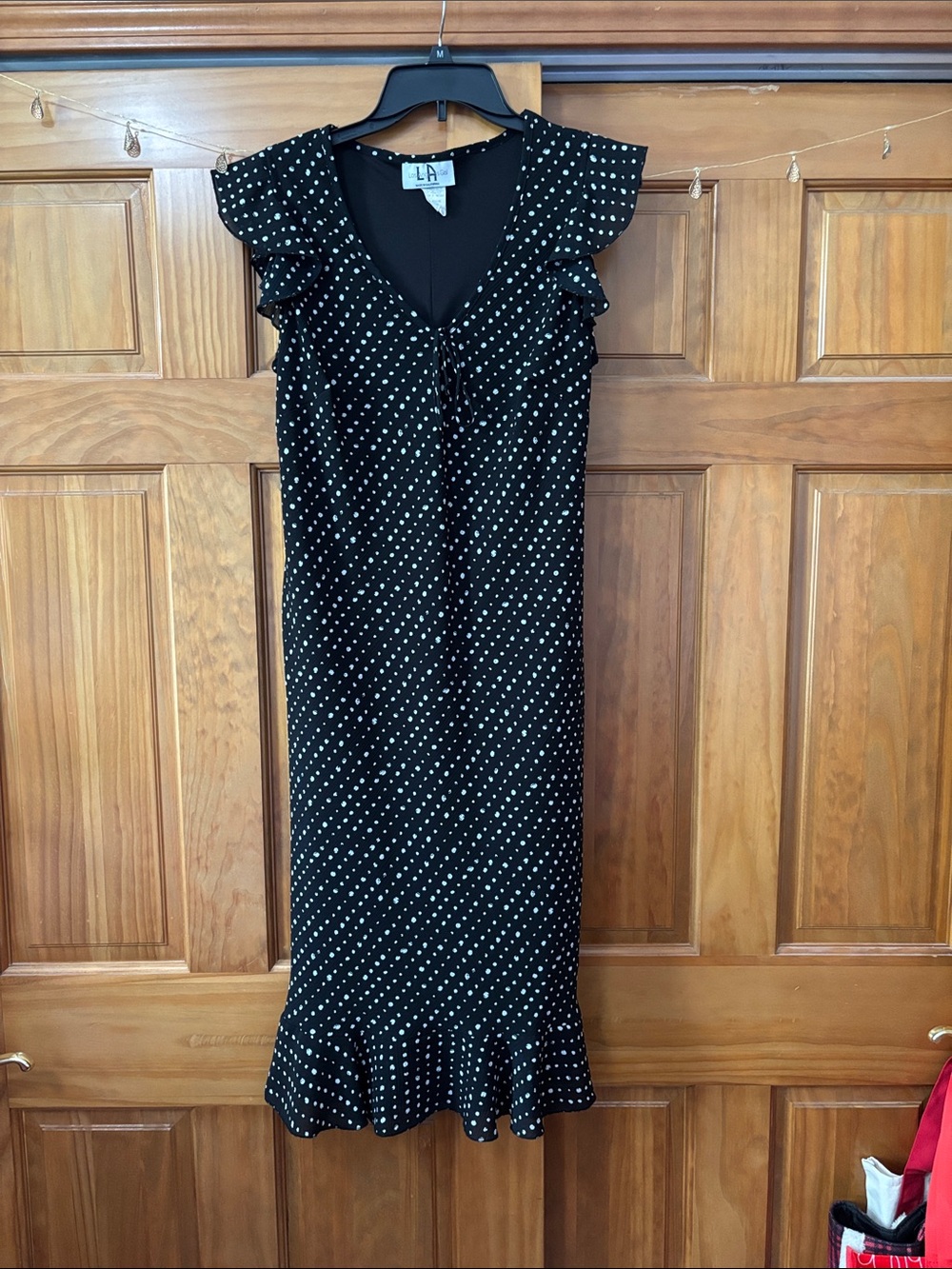 Los Angeles Apparel Black & White Polka Dot Ruffle Midi Dress